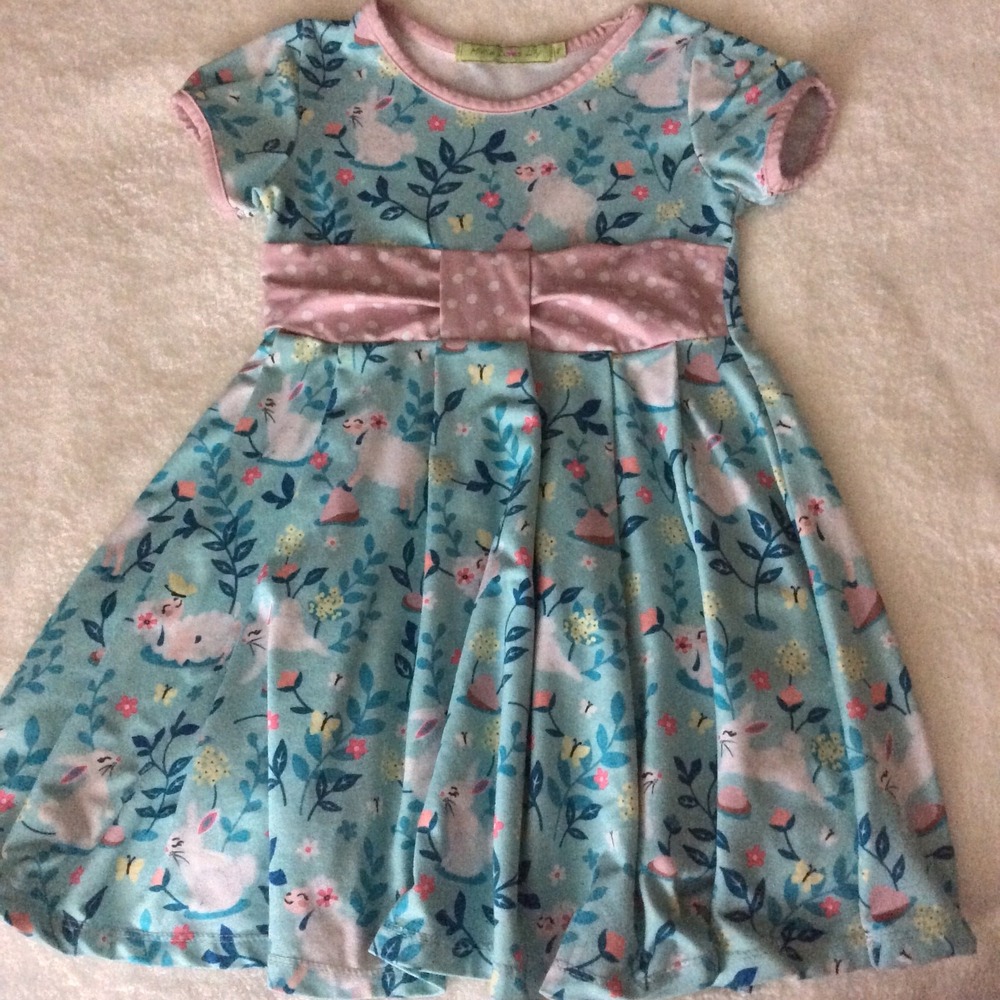 Millie Loves Lily Girl's Dress‎ Size 4 Minty Green/ Pink Soft Easter Lambs